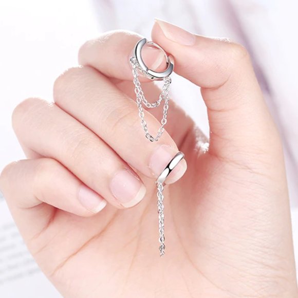 NEW Silver Gold Punk Style Double Layer Chain Hoop Earring - Picture 4 of 7